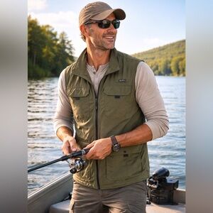 Eddie Bauer Men's Green Outdoor Fishing Hiking Utility Vest, Size TXL